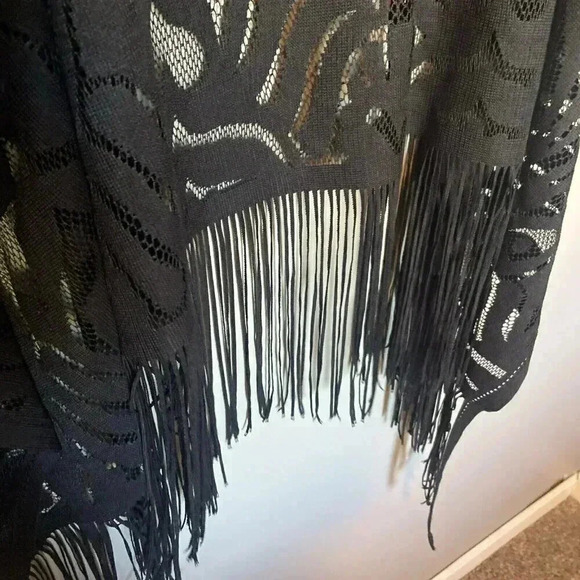 Moss Rose Black Mesh Boho Tassel Kimono One Size Fringe Western Whimsigoth Maxi - Picture 4 of 8